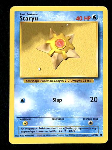 Staryu Base Set 1999 Unlimited Print EX, 65/102 Pokemon Card. Staryu Base Set 1999 Unlimited Print EX, 65/102 Pokemon Card.