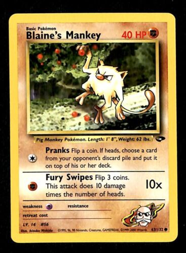 Blaines Mankey Gym Challenge NM, 63/132 Pokemon Card Blaines Mankey Gym Challenge NM, 63/132 Pokemon Card