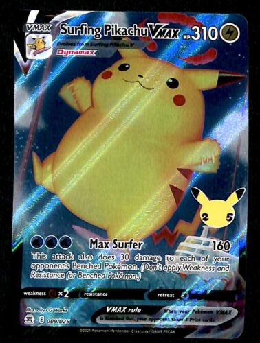 Surfing Pikachu Vmax Black Star Promo Celebrations 009/025, NM Pokemon Surfing Pikachu Vmax Black Star Promo Celebrations 009/025, NM Pokemon