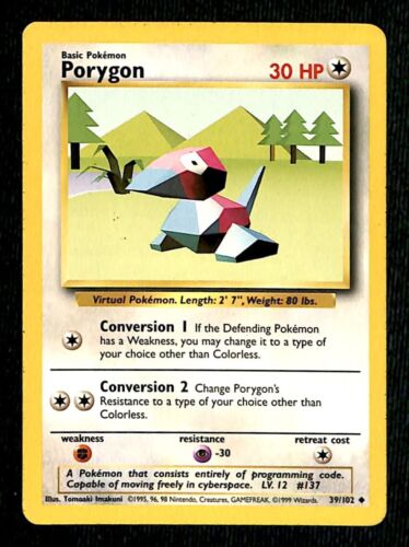 Porygon Base Set 1999 Unlimited Print EX, 39/102 Pokemon Card