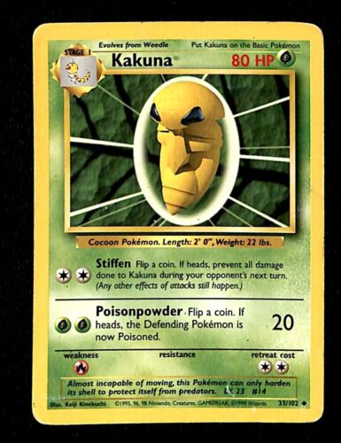 Kakuna Base Set 1999 Unlimited Print VG, 33/102 Pokemon Card