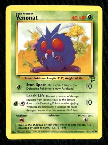 Venonat Base Set 2 EX, 97/130 Pokemon Card Venonat Base Set 2 EX, 97/130 Pokemon Card