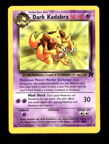 Dark Kadabra Team Rocket NM, 39/82 Pokemon Card. Dark Kadabra Team Rocket NM, 39/82 Pokemon Card.
