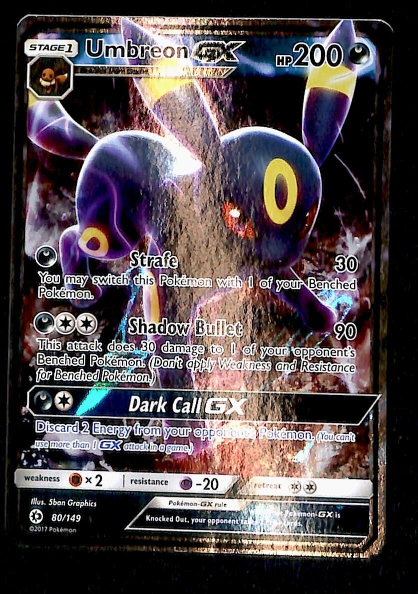 Umbreon GX Ultra Rare Sun & Moon 80/149, NM Pokemon Card
