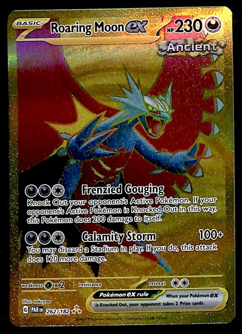 Roaring Moon EX Gold Card Paradox Rift 262/182, NM Pokemon Card Roaring Moon EX Gold Card Paradox Rift 262/182, NM Pokemon Card