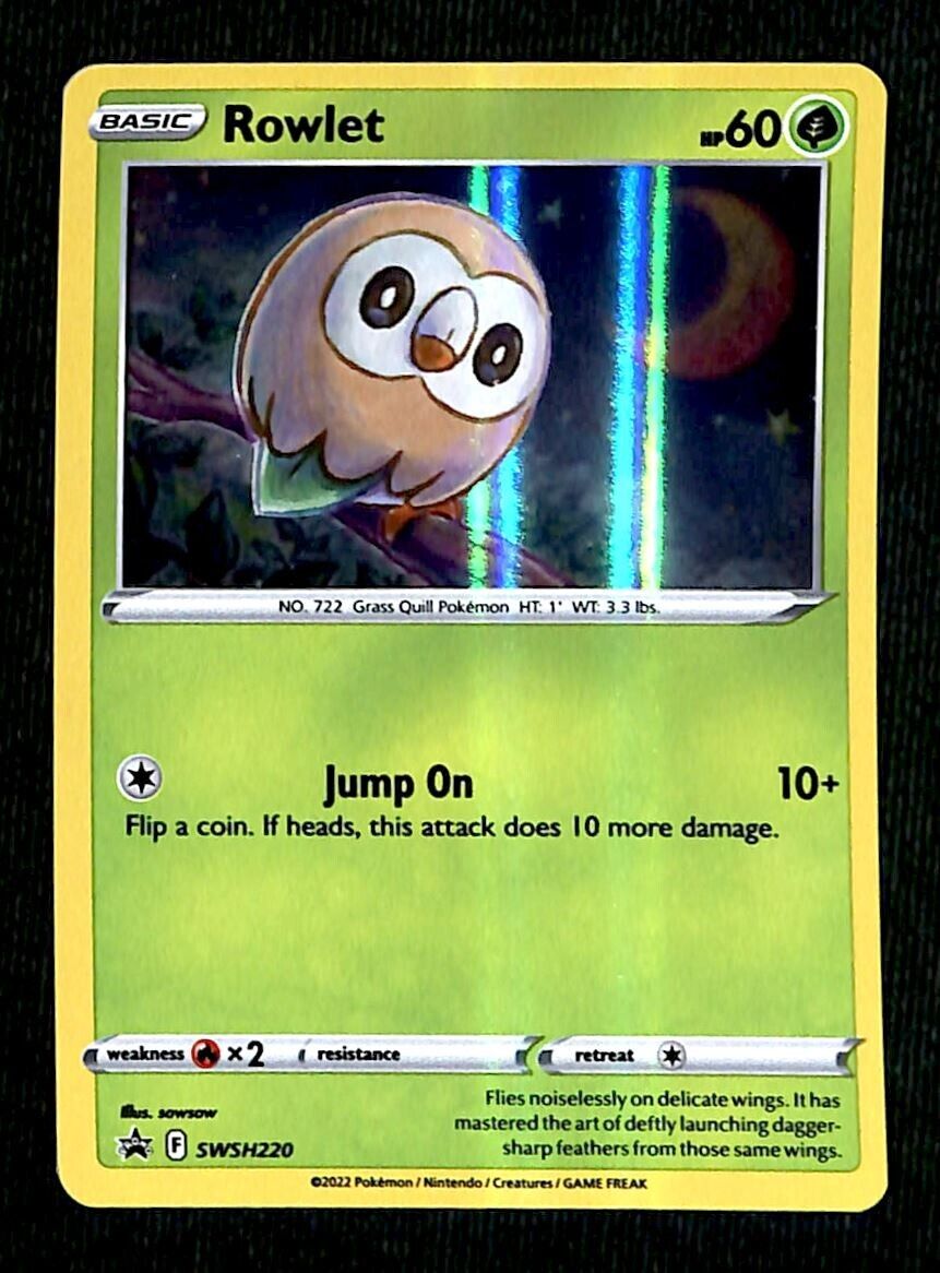 Rowlet Holo Black Star Promo SWSH220, NM Pokemon Card Rowlet Holo Black Star Promo SWSH220, NM Pokemon Card
