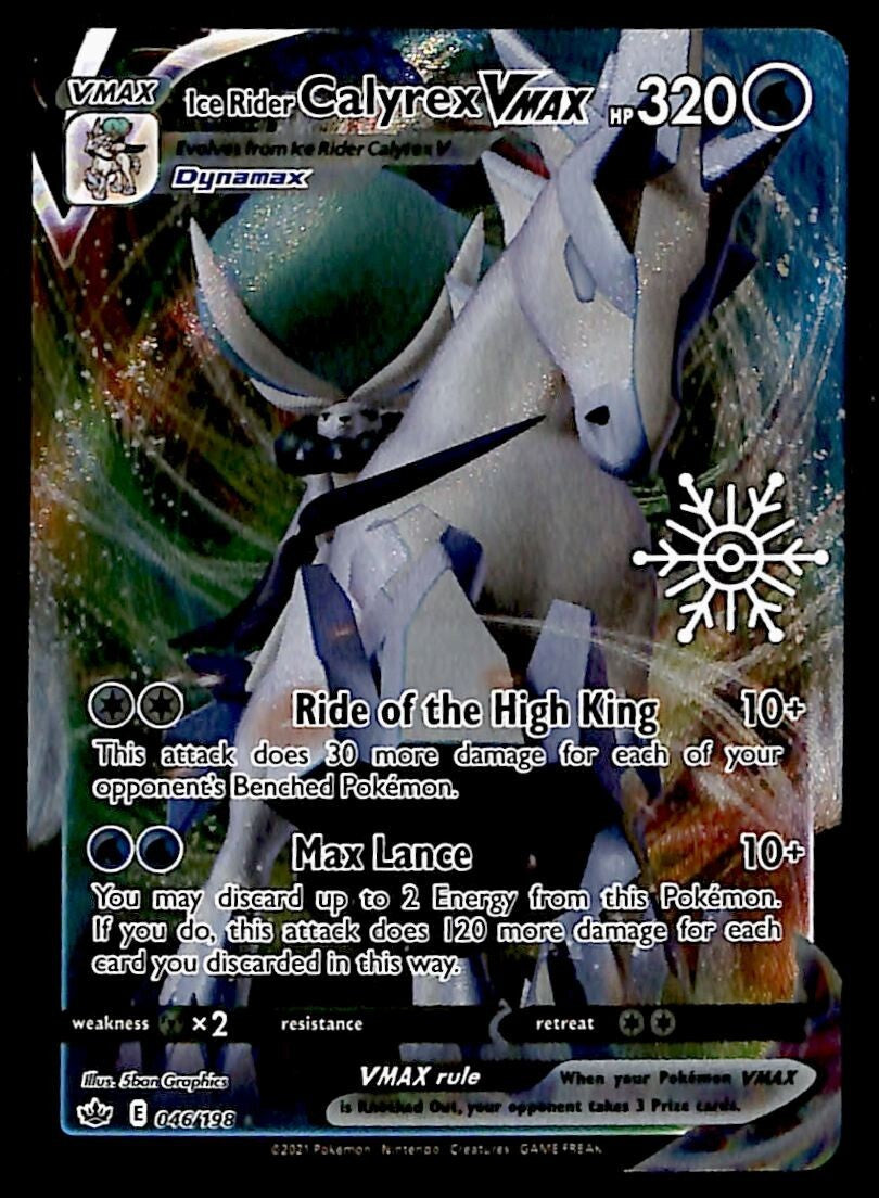Ice Rider Calyrex VMAX SNOWFLAKE STAMP Chilling Reign 046/198, NM Poke