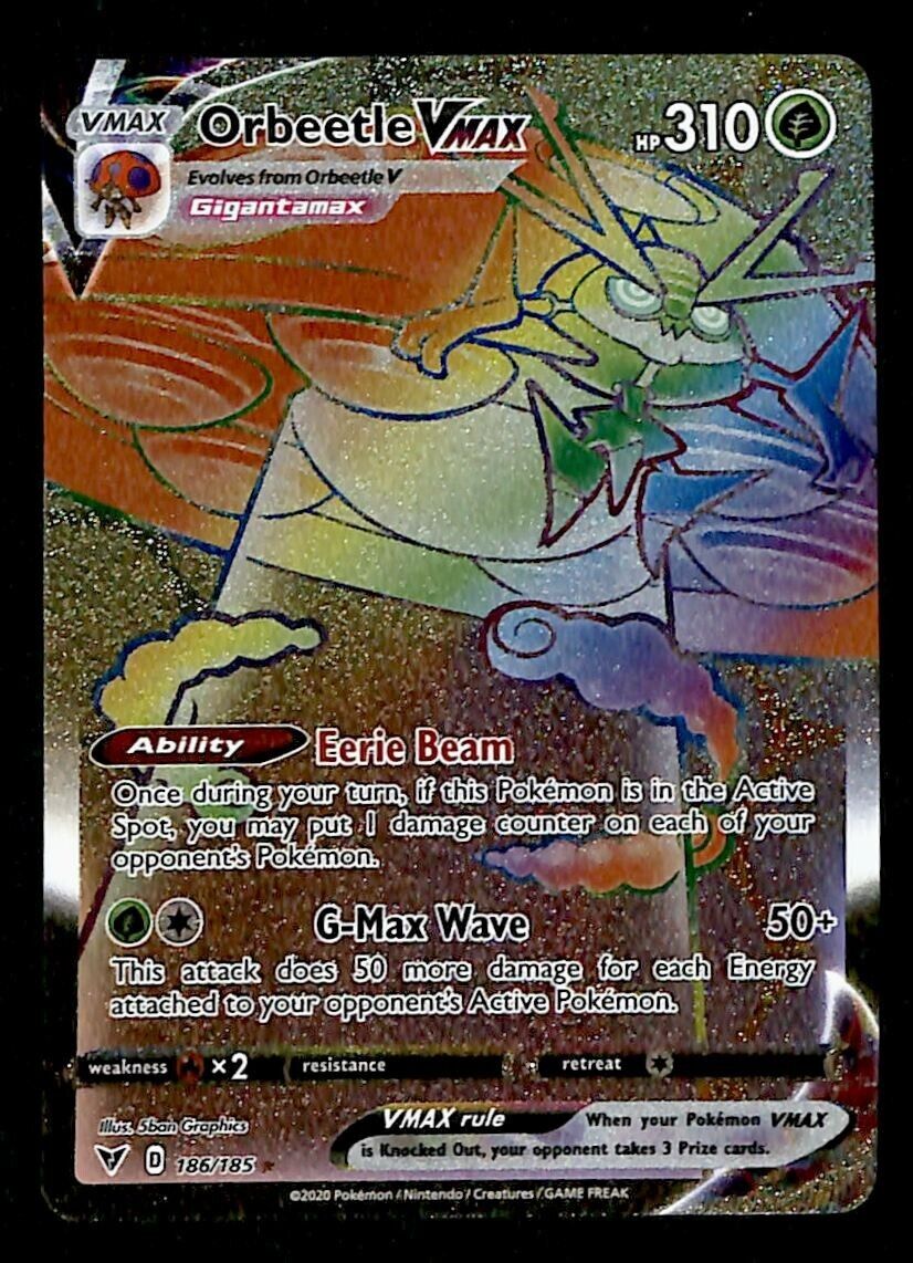Orbeetle VMAX Rainbow Secret Rare Vivid Voltage 186/185, NM Pokemon Ca