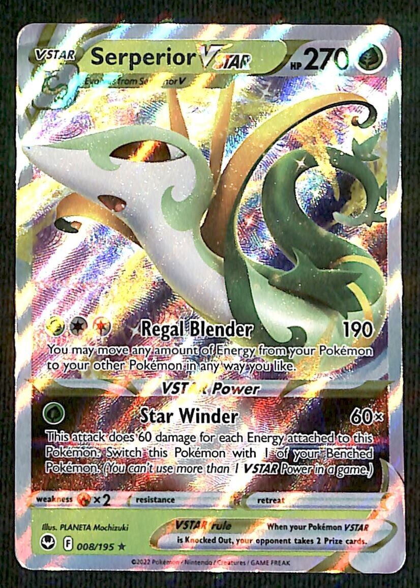 Serperior Vmax Ultra Rare Silver Tempest 008/195, NM Pokemon Card Serperior Vmax Ultra Rare Silver Tempest 008/195, NM Pokemon Card