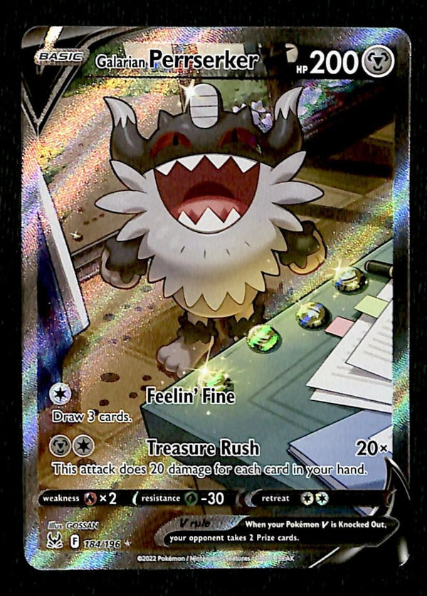 Galarian Perrserker V Illustration Rare Lost Origin 184/196, NM Pokemon Card