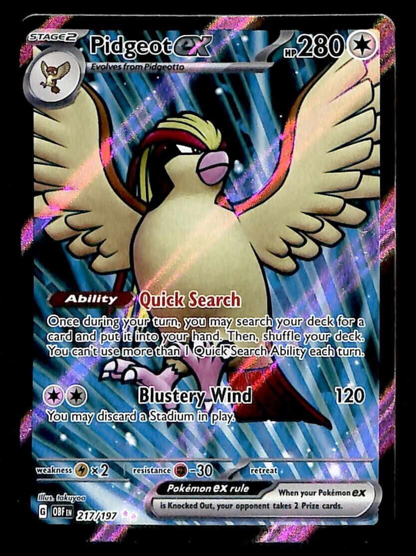 Pidgeot ex Full Art Obsidian Flames 217/197, NM Pokemon Card Pidgeot ex Full Art Obsidian Flames 217/197, NM Pokemon Card
