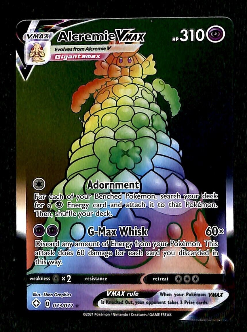 Alcremie VMAX Rainbow Rare Shining Fates 073/072, NM Pokemon Card Alcremie VMAX Rainbow Rare Shining Fates 073/072, NM Pokemon Card