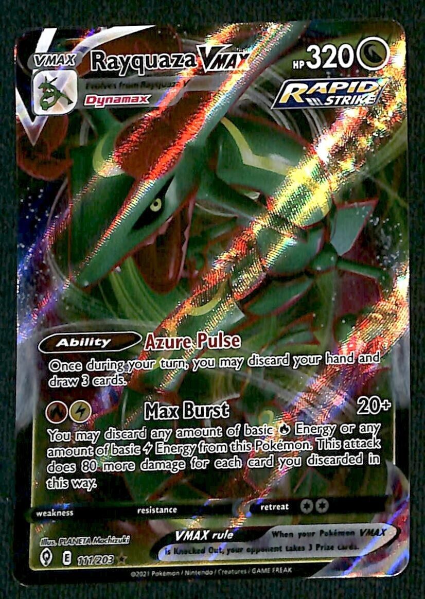 Rayquaza Vmax Rainbow Rare Evolving Skies 111/203, NM Pokemon Card Rayquaza Vmax Rainbow Rare Evolving Skies 111/203, NM Pokemon Card