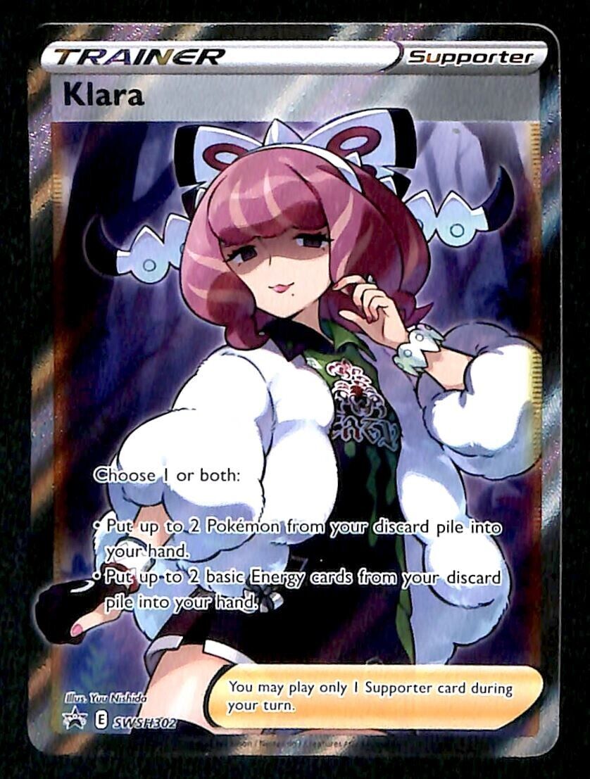 klara rare league card Klara Full Art Black Star Promo SWSH302, NM Pokemon Card
