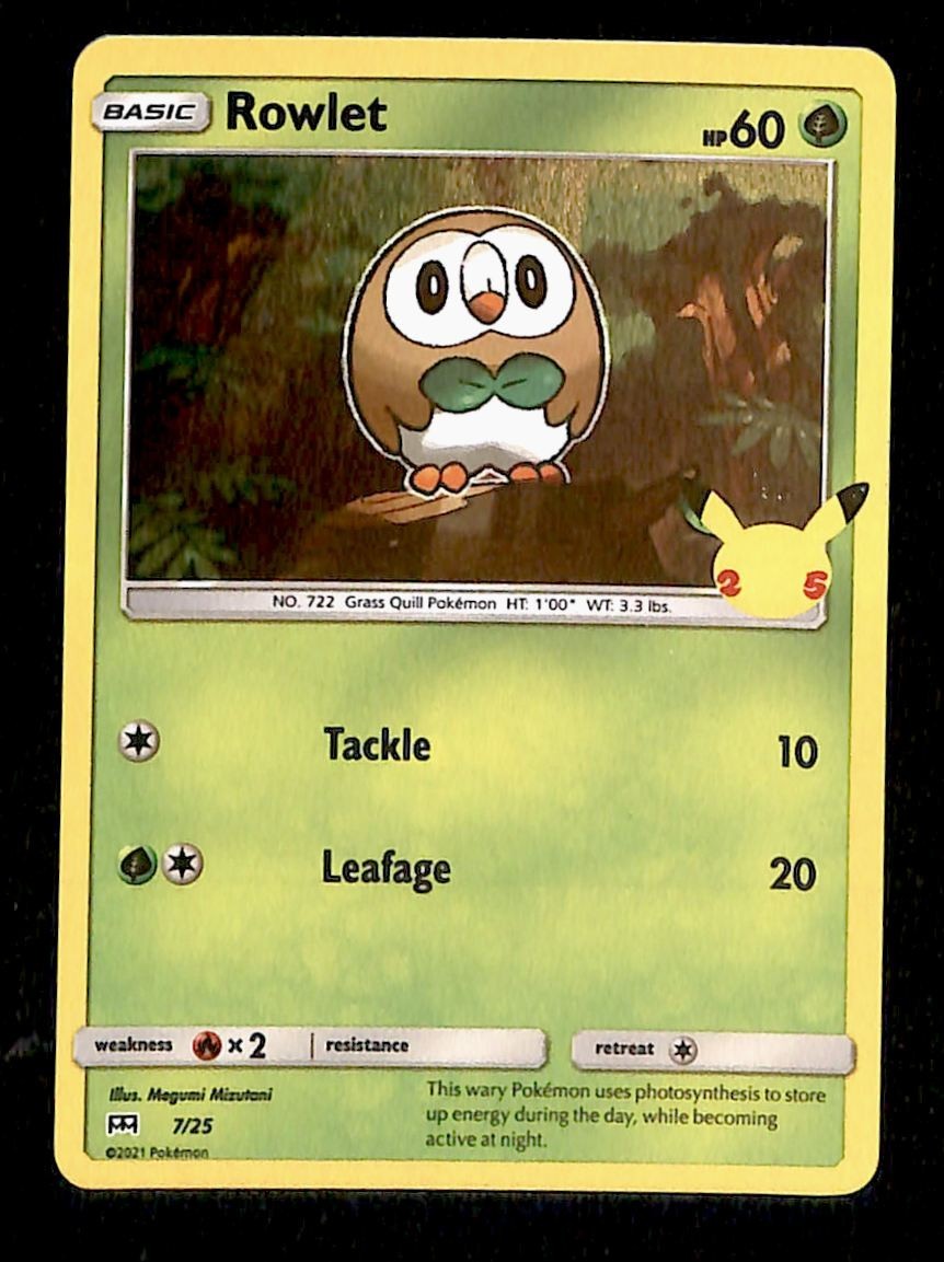 Rowlet Holo McDonalds 25th Anniversary 7/25, NM Pokemon Card Rowlet Holo McDonalds 25th Anniversary 7/25, NM Pokemon Card