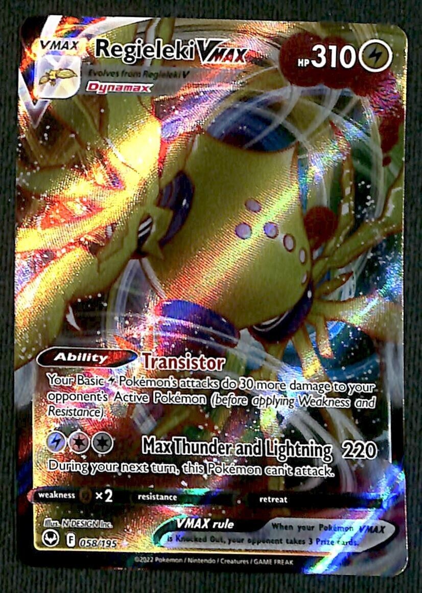 Regieleki Vmax Ultra Rare Silver Tempest 058/195, NM Pokemon Card Regieleki Vmax Ultra Rare Silver Tempest 058/195, NM Pokemon Card