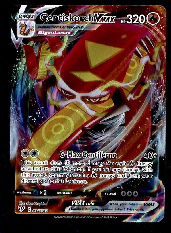 Centiskorch V Full Art Darkness Ablaze 034/189, NM Pokemon Card