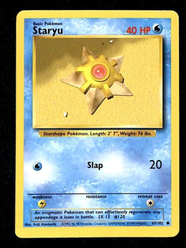 Staryu Base Set 1999 Unlimited Print EX, 65/102 Pokemon Card.