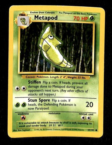 Metapod Base Set 1999 Unlimited Print EX, 54/102 Pokemon Card.
