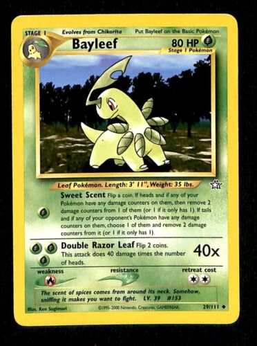Bayleaf Neo Genesis NM, 29/111 Pokemon Card