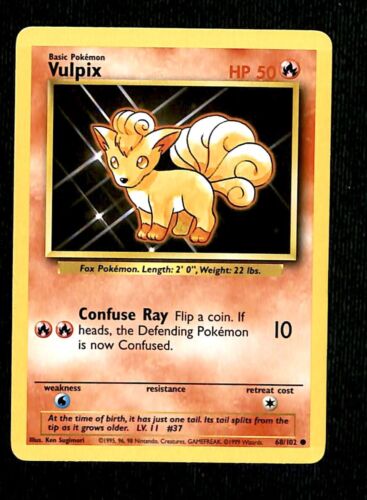 Vulpix Base Set 1999 Unlimited Print EX, 68/102 Pokemon Card.