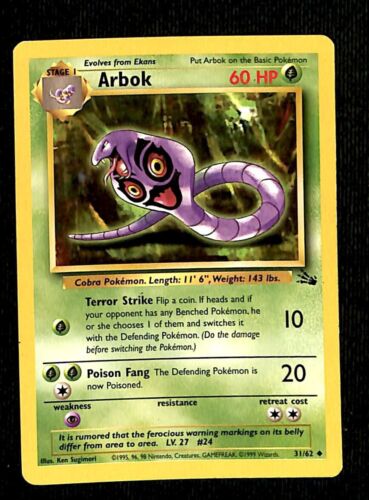 Arbok Fossil NM, 31/62 Pokemon Card