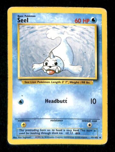 Seel Base Set 1999 Unlimited Print VG, 41/102 Pokemon Card.