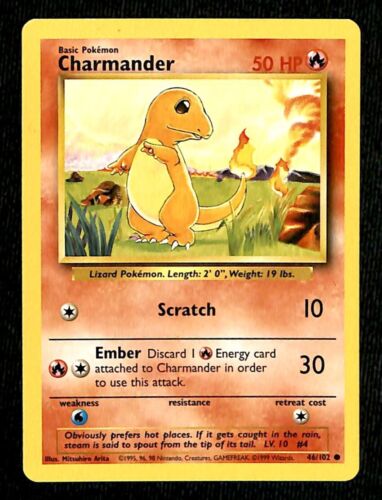 Charmander Base Set 1999 Unlimited Print NM, 46/102 Pokemon Card.