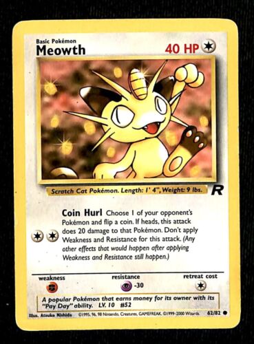 Meowth Team Rocket VG, 62/82 Pokemon Card.