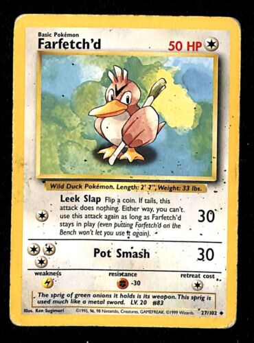 Farfetchd Base Set 1999 Unlimited Print VG, 27/102 Pokemon Card.