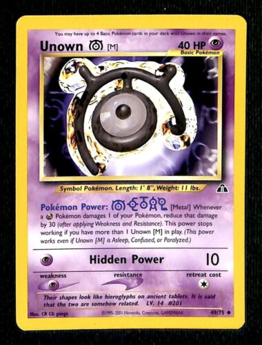 Unown M Neo Discovery NM, 49/75 Pokemon Card.