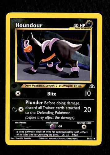 Houndour 1st Edition Neo Discovery NM, 39/75 Pokemon Card.