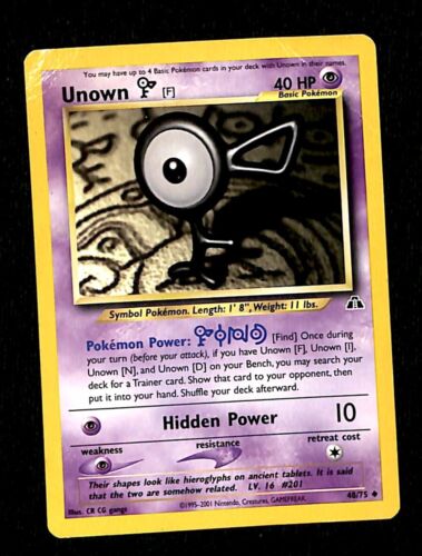 Unown F Neo Discovery VG, 48/75 Pokemon Card.