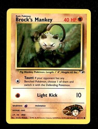 Brocks Mankey Gym Heroes NM, 67/132 Pokemon Card.