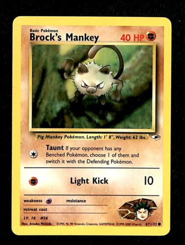 Brocks Mankey Gym Heroes NM, 67/132 Pokemon Card. Brocks Mankey Gym Heroes NM, 67/132 Pokemon Card.