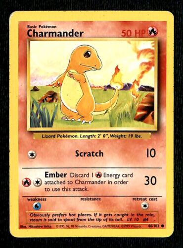 Charmander Base Set 1999 Unlimited Print VG, 46/102 Pokemon Card.