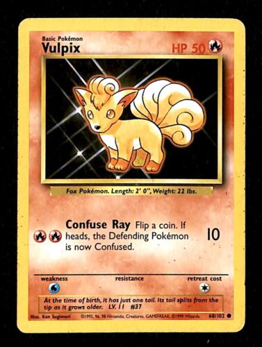 Vulpix Base Set 1999 Unlimited Print VG, 68/102 Pokemon Card.