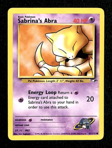 Sabrinas Abra Gym Heroes NM, 91/132 Pokemon Card.