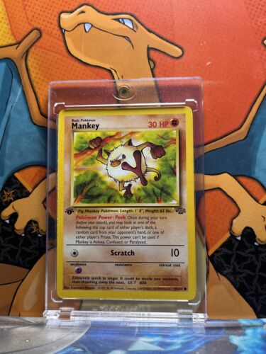 Mankey Jungle 1st Edition NM, 55/64 Pokemon Card.