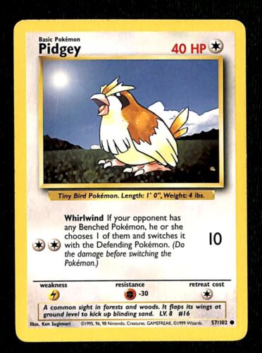 Pidgey Base Set 1999 Unlimited Print NM, 57/102 Pokemon Card.
