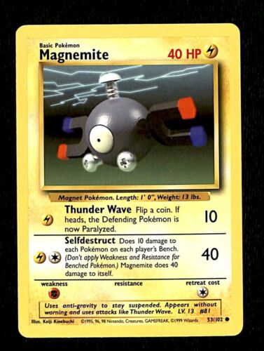 Magnemite Base Set 1999 Unlimited Print EX, 53/102 Pokemon Card.