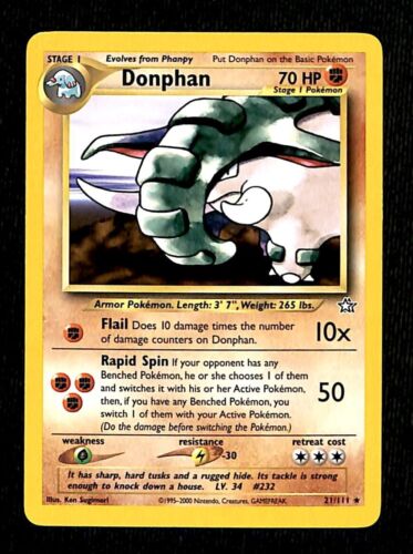 Donphan Neo Genesis NM, 21/111 Pokemon Card