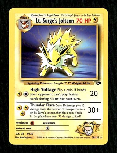 Lt Surges Jolteon Gym Challenge EX, 28/132 Pokemon Card
