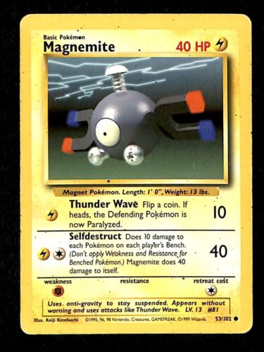 Magnemite Base Set 1999 Unlimited Print VG, 53/102 Pokemon Card.