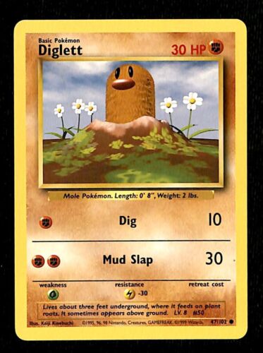 Diglett Base Set 1999 Unlimited Print NM, 47/102 Pokemon Card.
