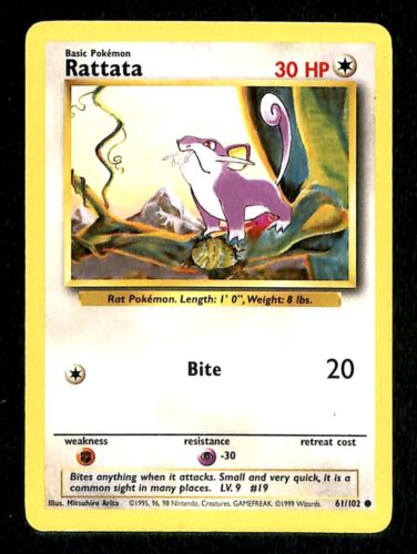 Rattata Base Set 1999 Unlimited Print EX, 61/102 Pokemon Card.