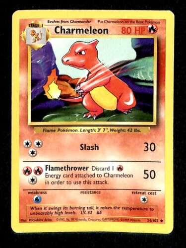Charmeleon Base Set 1999 Unlimited Print VG, 24/102 Pokemon Card.