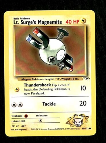 Lt Surges Magnemite Gym Heroes NM, 80/132 Pokemon Card.