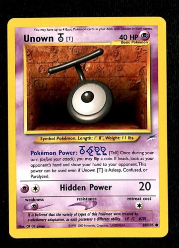 Unown T Neo Destiny NM, 88/105 Pokemon Card