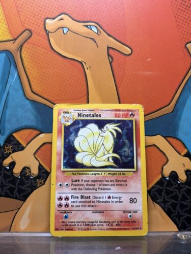 Ninetales Holo Base Set 1999 Unlimited Print PLAYED, 12/102 Pokemon Card.